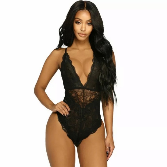 ONE LEFT! NEW! SEXY BLACK LACE BODYSUIT LINGERIE - Picture 4 of 7